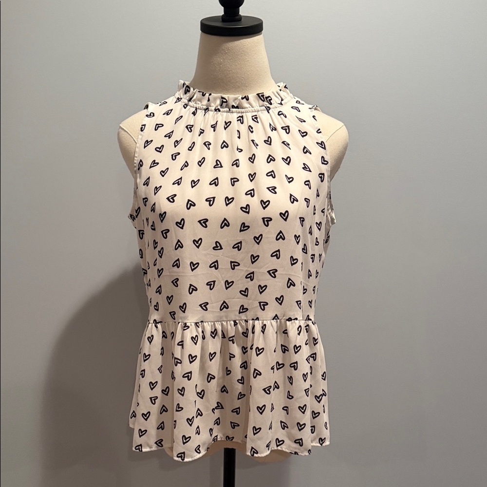 Heart Print Sleeveless Peplum Top